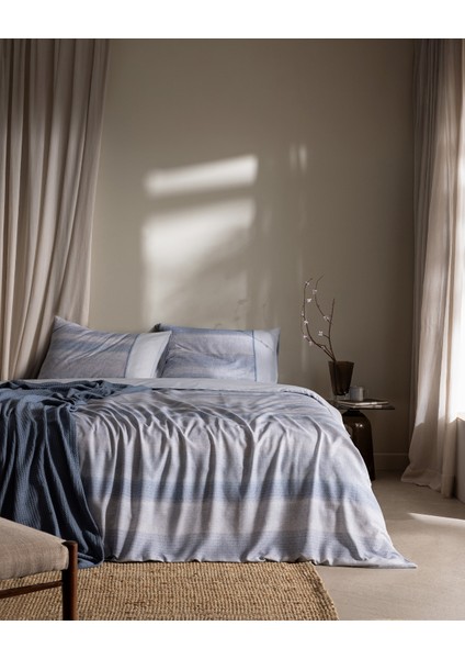 Candide King Size %100 Pamuk Madame Coco Crep Baskılı Nevresim Takımı - Mavi