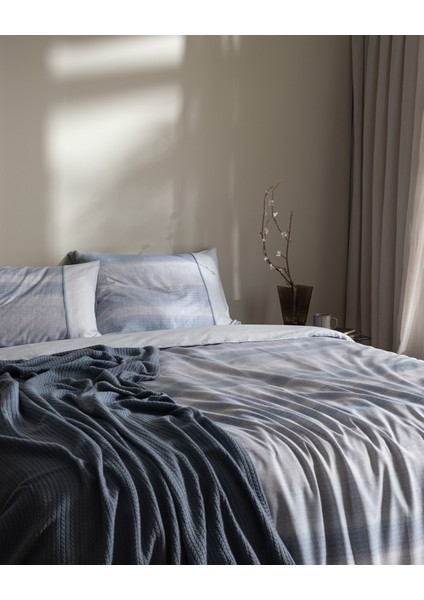 Candide King Size %100 Pamuk Madame Coco Crep Baskılı Nevresim Takımı - Mavi