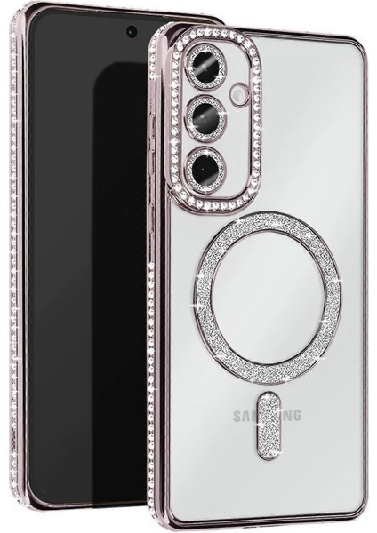Samsung Galaxy S25 Plus Kılıf Joke Simli Magneticsafe Kılıf - Gümüş Gnzrz