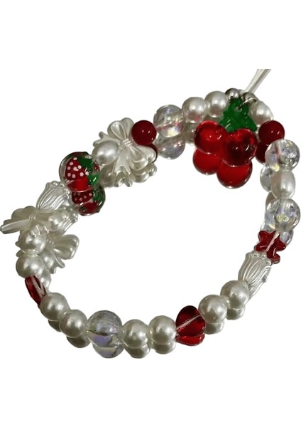 Sevimli Kırmızı Kiraz Kolye Cep Telefonu Kılıfı Zincir Telefon Zinciri El Yapımı Boncuklu Anti-Kayıp Halat Telefon Aksesuarları Hediyeler (Yurt Dışından)