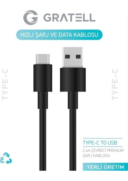 Type-C Hızlı Data ve Şarj Kablosu SİYAH YERLİ ÜRETİM
