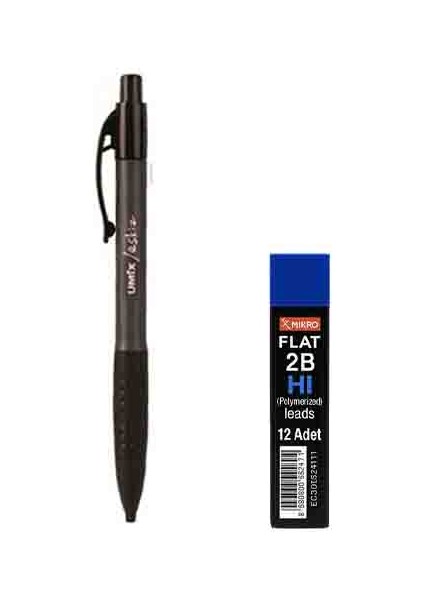 Sınav / Eskiz Versatil Kalem 1.8 x 0.9 mm Siyah U1307-SI + Mikro Kalem Ucu 2b 1.8 mm