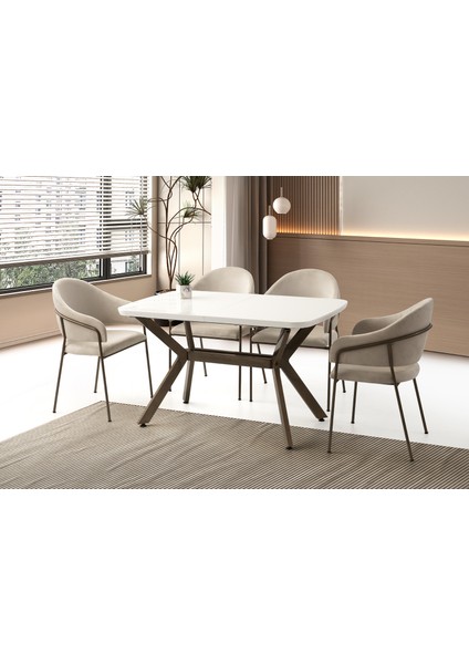 Zümrüt Masa, Kardelen Sandalye, Beyaz Hg, 130 x 80