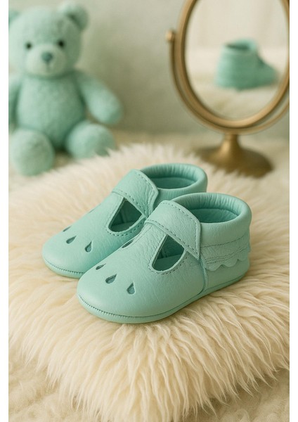 Bubbles Hakiki Deri Yeşil Lastikli Bebek Patik