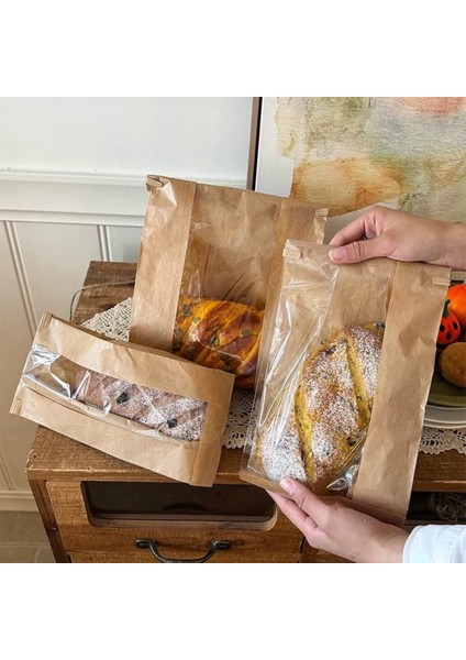 Kraft Şamua Pencereli Kese Kağıdı, Körüklü Ambalaj Poşeti, Butik Hediye Paketi, 1000 Adet, 12X25 cm fırsatları