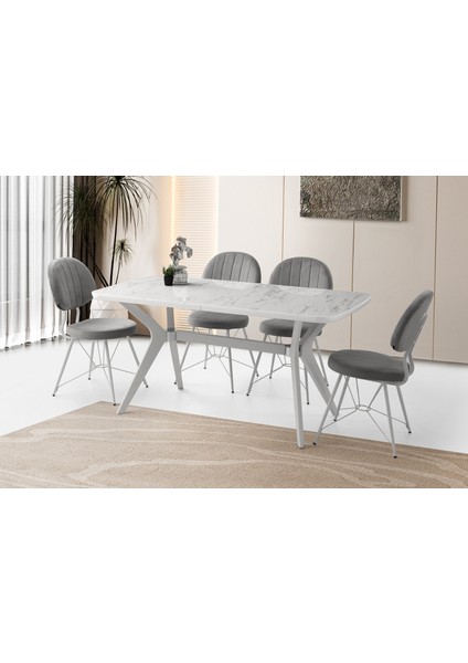 Zümrüt Masa, Metax Sandalye, Marmo Hg, 160 x 90