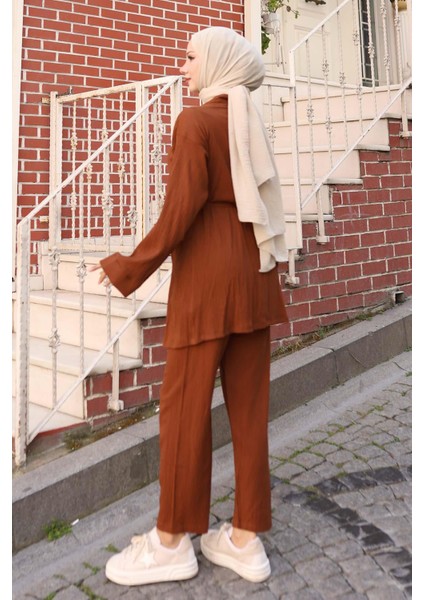 Cep Detaylı Kimono Takım Kahverengi indirimleri