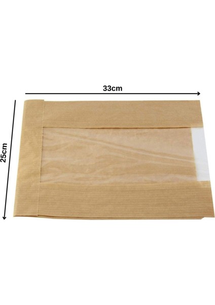 Kraft Şamua Pencereli Kese Kağıdı, Körüklü Ambalaj Poşeti, Butik Hediye Paketi, 1000 Adet, 25X33 cm fiyatları