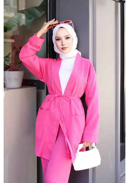Cep Detaylı Kimono Takım Fuşya fiyatları