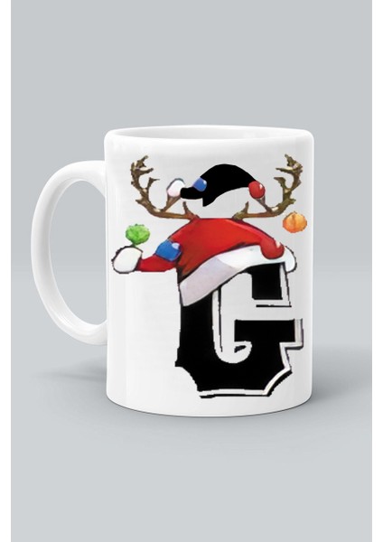 Ğ Geyik Harf Noel Yılbaşı Yeni Yıl Tasarım Baskılı Beyaz Klasik Kupa Bardak