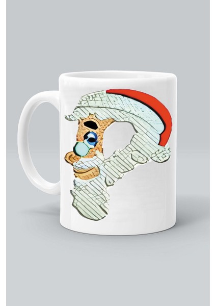 P Harf Noel Yılbaşı Yeni Yıl Tasarım Baskılı Beyaz Klasik Kupa Bardak