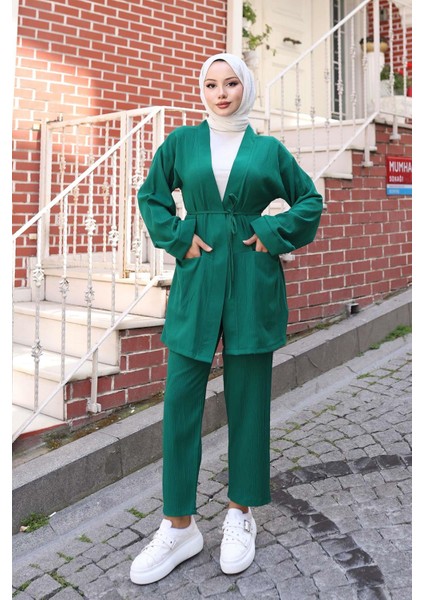 Cep Detaylı Kimono Takım Yeşil modelleri