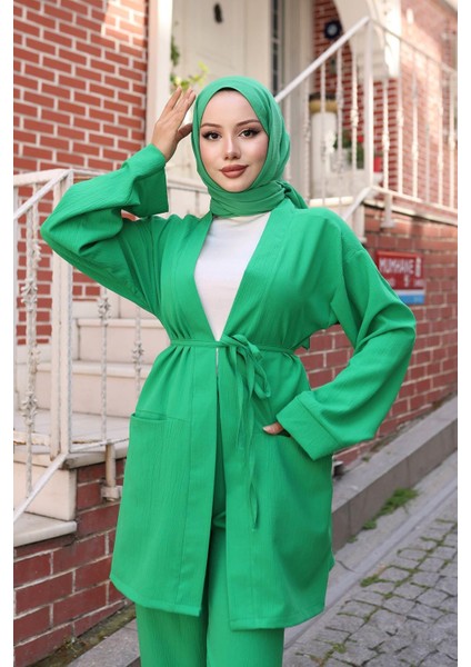 Cep Detaylı Kimono Takım Zümrüt modelleri