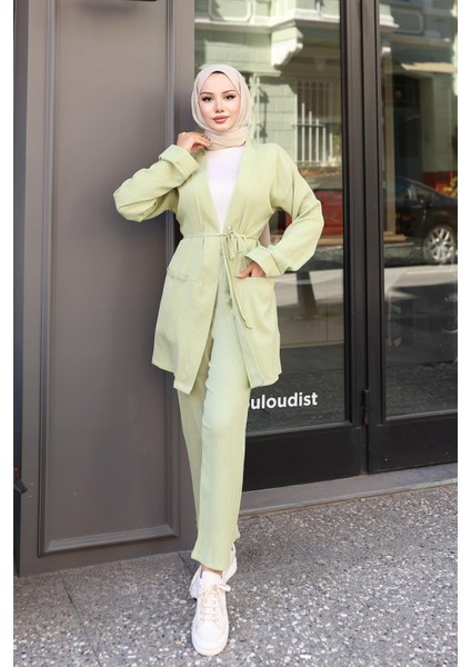 Cep Detaylı Kimono Takım Mint Yeşili