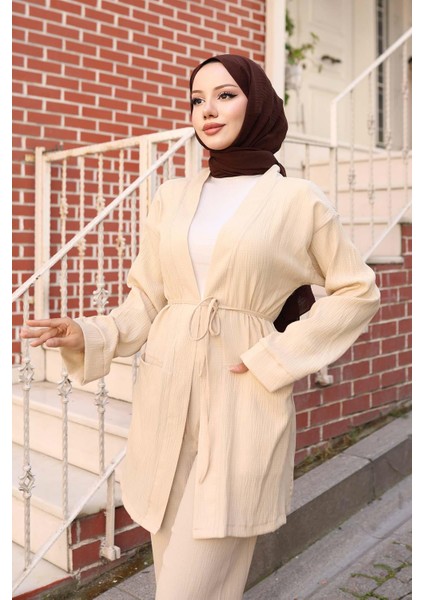 Cep Detaylı Kimono Takım Bej fiyatları
