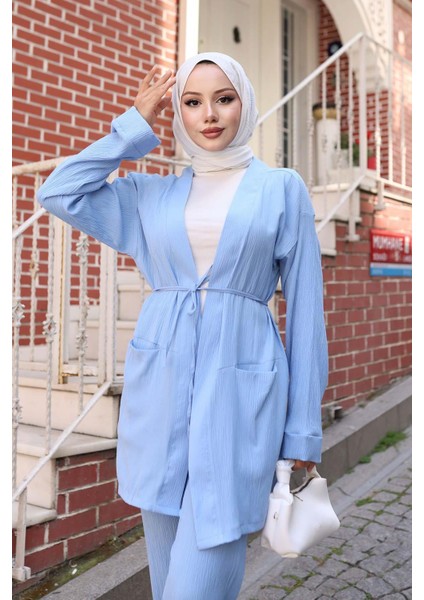 Cep Detaylı Kimono Takım Bebe Mavisi fiyatları