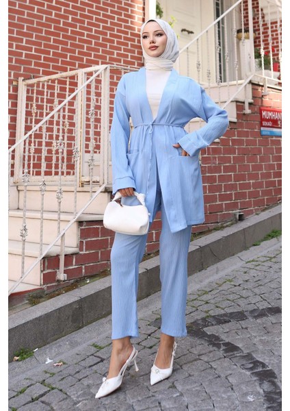 Cep Detaylı Kimono Takım Bebe Mavisi modelleri