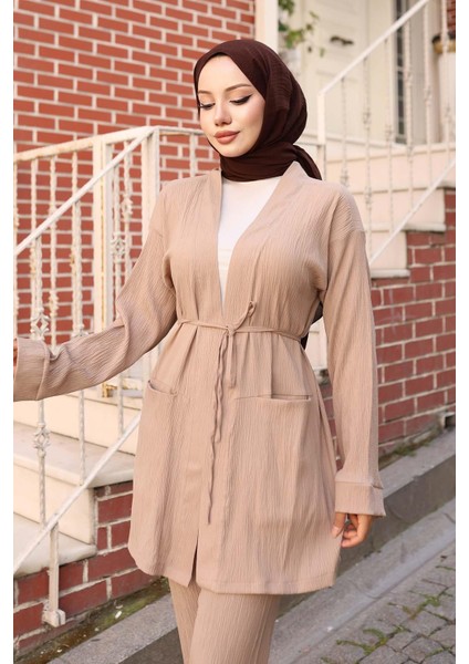 Cep Detaylı Kimono Takım Vizon modelleri