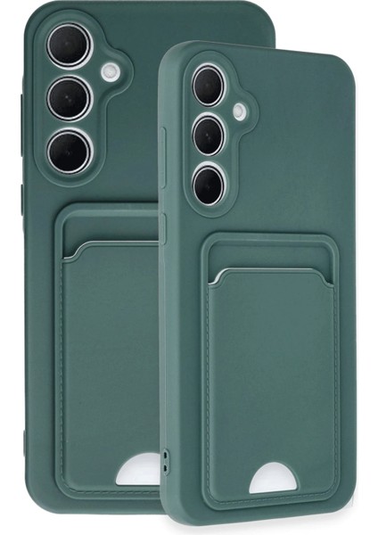 Samsung Galaxy A35 5g Kılıf Kelvin Kartvizitli Silikon - Koyu Yeşil Glstd
