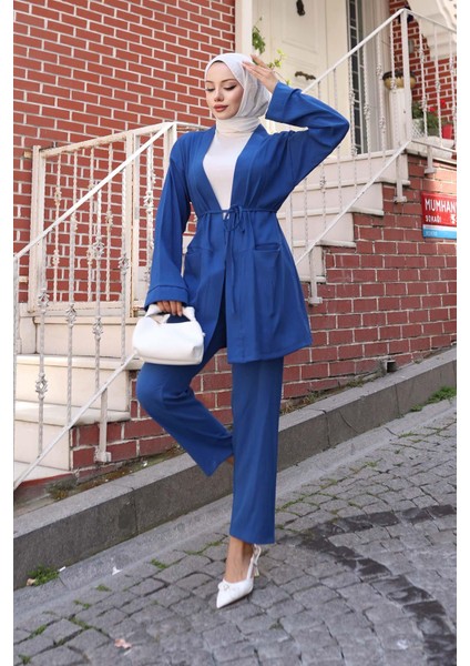 Cep Detaylı Kimono Takım Indigo modelleri