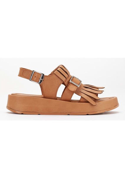 Kadın Deri Püsküllü Tokalı Sandalet - Taba modelleri