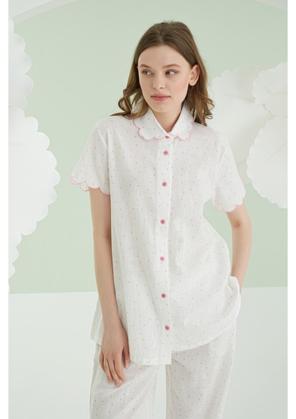 Puantiyeli Önden Düğmeli Pijama Takım