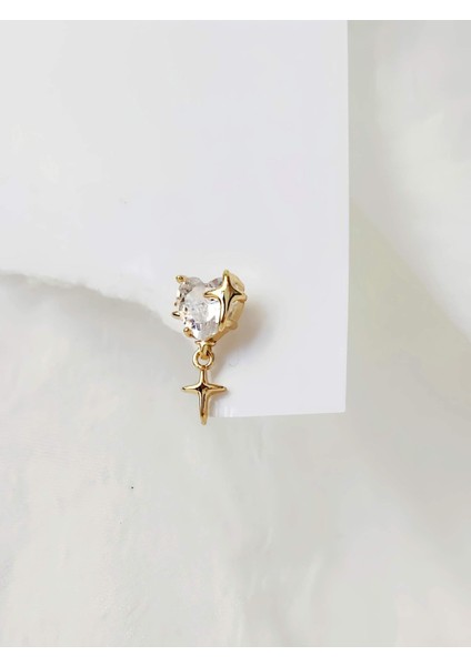 Bombeli Kalp Yıldız Model Kıkırdak Piercing Tragus Helix Altın Gold Renk Küpe