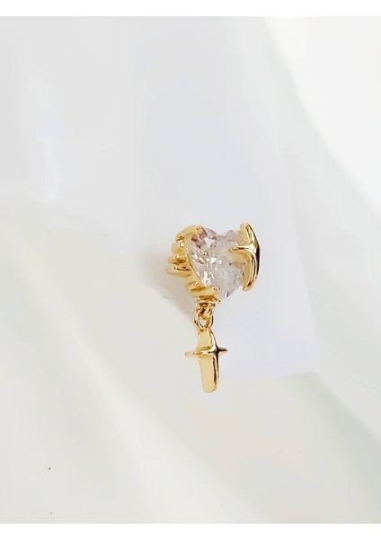 Bombeli Kalp Yıldız Model Kıkırdak Piercing Tragus Helix Altın Gold Renk Küpe modelleri