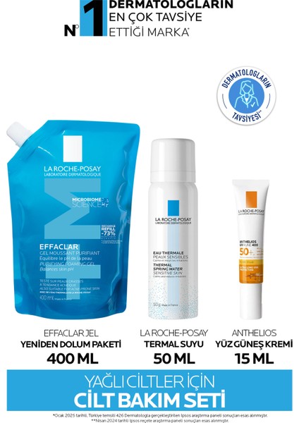 Yağlı Ciltler İçin Cilt Bakım Seti:Effaclar Jel Yeniden Dolum Paketi & Termal Su