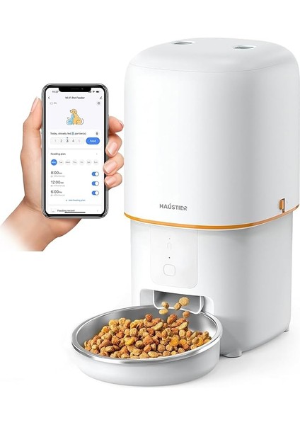 PF02 Akıllı Kedi Köpek Otomatik Mama Kabı, Tuya App-Wifi Uzaktan Kontrol, 4lt Hazne, Metal Kase (Beyaz)