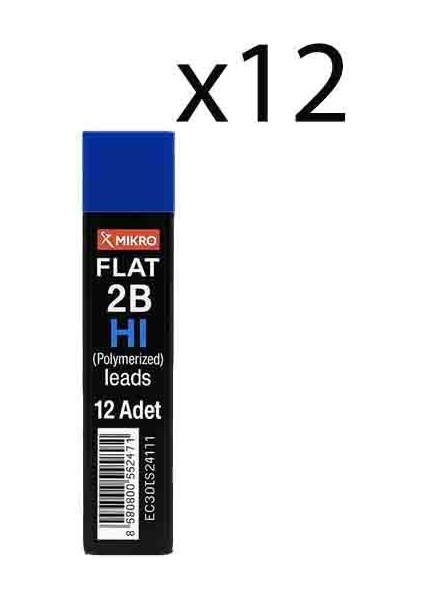 2b-Hi Polymer Kalem Ucu Flat Min 12 Adet