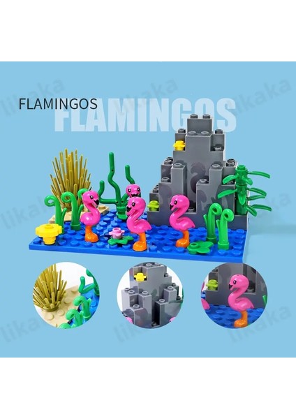 Şehir Çiftlik Hayvanları Yapı Taşları Doğa Hayvanları Balık Otter Moc Moc Moc World World Fish Dolphin Ahtapot Set Diy Oyuncakları Çocuklar Için Hediye Renk: Flamingolar (Yurt Dışından)