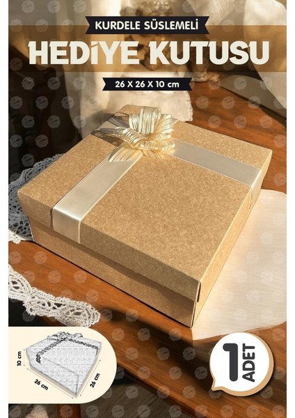 Kurdeleli Hediye Kutusu Kraft 26X26X10CM Bohça Nişan Gelin Damat Boş Hediye Kutusu 1ADET-K2-T1141