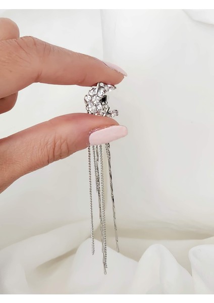 Yıldız Zirkon Taşlı Model Kıkırdak Sağ Kulak Gümüş Renk Küpe