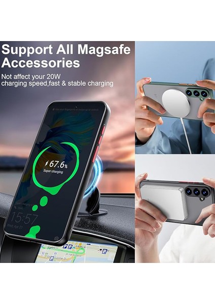 Samsung Galaxy S24 Fe Kılıf Magsafe Şarj Özellikli 3D Kamera Korumalı Kenarları Renkli Arkası Mat Şeffaf Silikon