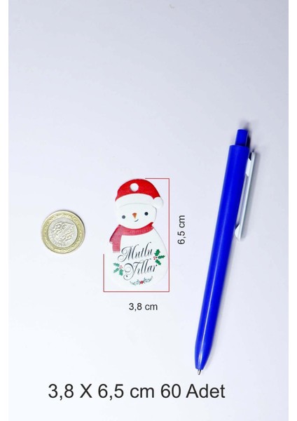 Kardan Adam Temalı Yeni Yıl Etiketi - Mutlu Yıllar - Yılbaşı Hediye Etiketi (3,8 x 6,5 Cm) 60 Adet - fiyatları