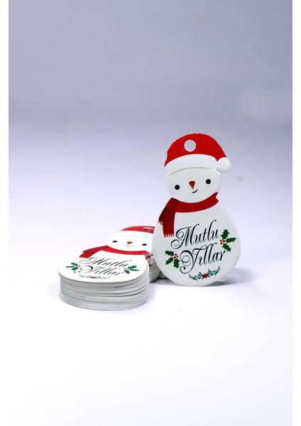 Kardan Adam Temalı Yeni Yıl Etiketi - Mutlu Yıllar - Yılbaşı Hediye Etiketi (3,8 x 6,5 Cm) 60 Adet - modelleri