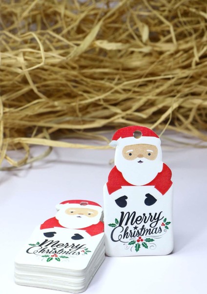 Noel Baba Temalı Yeni Yıl Etiketi - Merry Christmas - Yılbaşı Hediye Etiketi (4 X7,5 Cm) 40 Adet