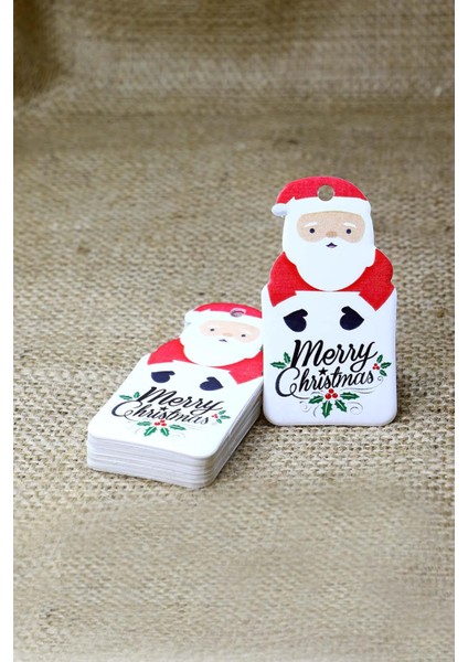 Noel Baba Temalı Yeni Yıl Etiketi - Merry Christmas - Yılbaşı Hediye Etiketi (4 X7,5 Cm) 40 Adet