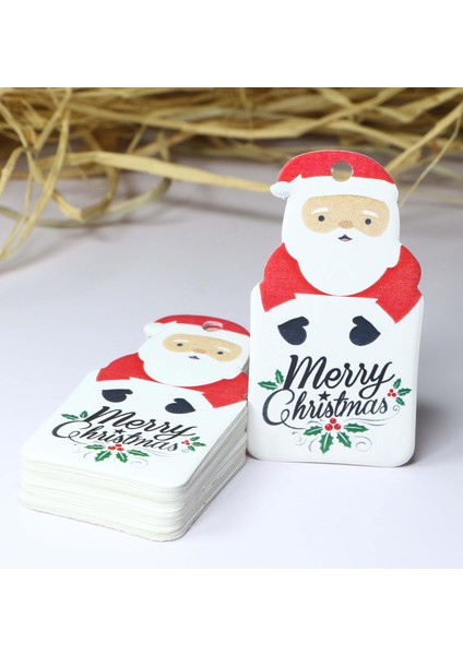 Noel Baba Temalı Yeni Yıl Etiketi - Merry Christmas - Yılbaşı Hediye Etiketi (4 X7,5 Cm) 40 Adet