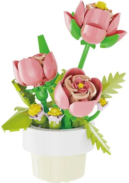 Şehir Yaratıcılık Çiçek Buket Blossom Bonsai Saksı Bitki Mikro Yapı Taşları Model Ev Dekorasyon Oyuncak Çocuklar Renk: Orijinal Kutu Yok (Yurt Dışından)
