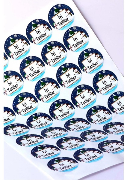 Iyi Tatiller Baskılı Etiket / Kış Temalı Okul Etiketi (4,5 cm 35 Adet) modelleri