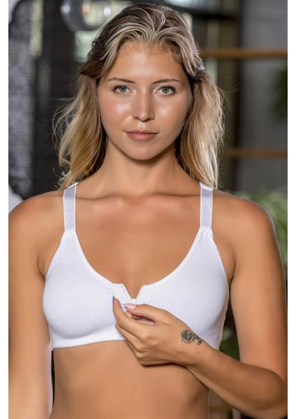 Fermuarlı Pamuklu Sporcu Sütyeni Beyaz (BRF1061)