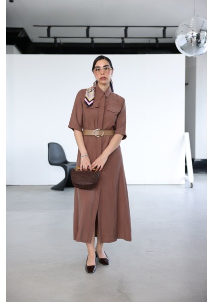 Kısa Kollu Tensel Gömlek Elbise