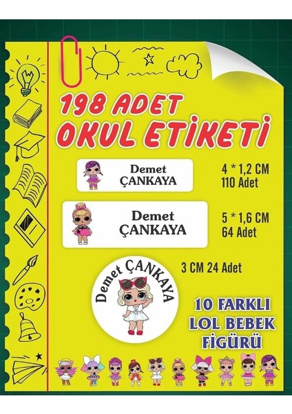 Isim Baskılı Defter Kalem Okul Etiketi ( 198 Adet Lol Bebek Temalı )