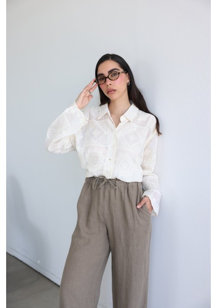 Işlemeli Oversize Gömlek