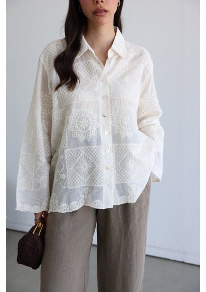 Işlemeli Oversize Gömlek