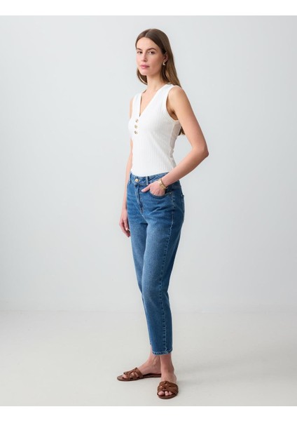 Mid Rodeo Düz Kesim Yüksek Bel Normal Paça Denim Pantolon fiyatları