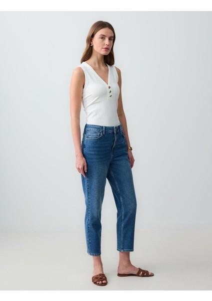 Mid Rodeo Düz Kesim Yüksek Bel Normal Paça Denim Pantolon modelleri
