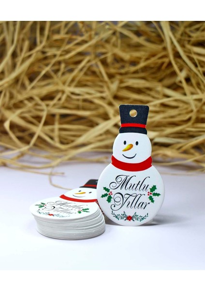 Kardan Adam Temalı Yeni Yıl Etiketi - Mutlu Yıllar - Yılbaşı Hediye Etiketi (4,5 X8CM) 40 Adet